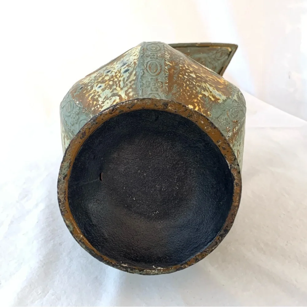Rustic Textured Intricate Pattern Metal Footed Decorative Pitcher Vase